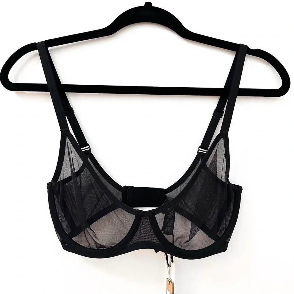 NWT Skims Ultra Fine Mesh Scoop Bra Sheer Underwire Onyx black sz 32DD - Picture 5 of 10